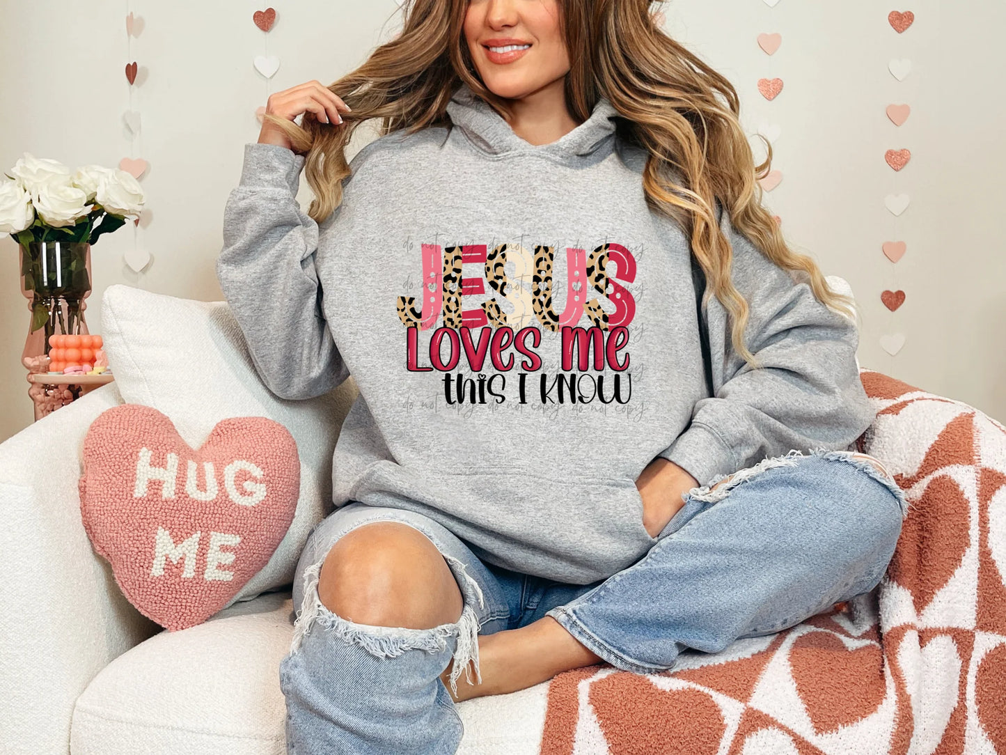 Jesus Loves Me This I Know Gildan Adult Heavy Blend™ 50/50 Hooded Sweatshirt Sport Grey