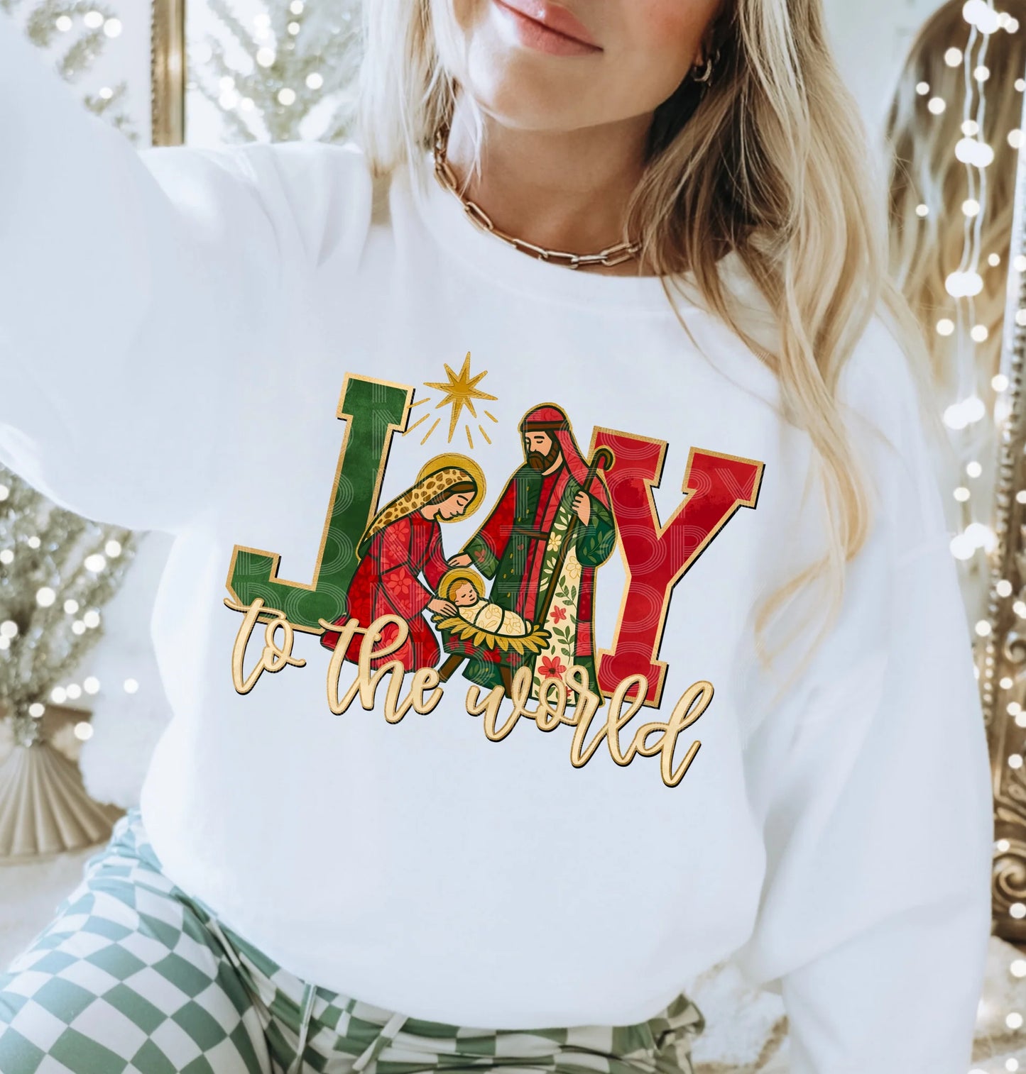 Joy To The World Heavy Blend™ 50/50 Fleece Crew White