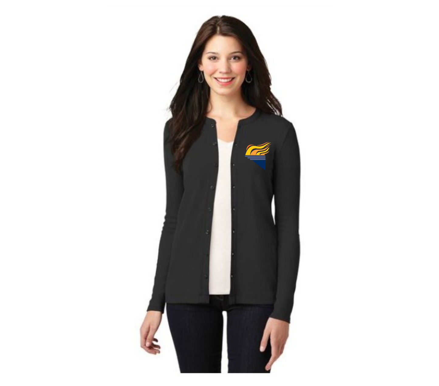 Port Authority® Women's Black Concept Stretch Button Front Cardigan Full Color Torch