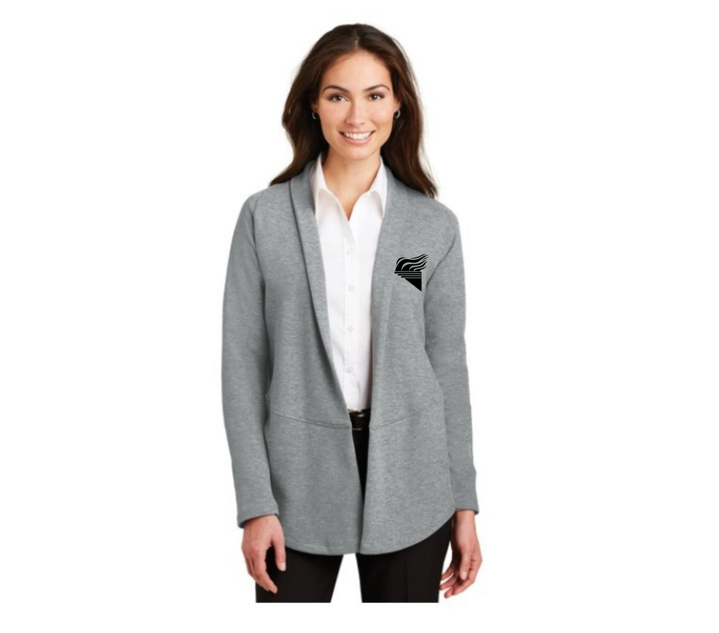 Port Authority® Women's Interlock Cardigan Grey Black Torch