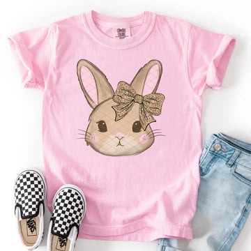 Leopard Bunny Bow Comfort Colors Adult Heavyweight T-Shirt Blossom
