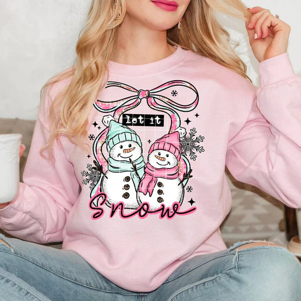 Let It Snow Snowmen With Bow Gildan Unisex Heavy Blend™ Crewneck Sweatshirt Light Pink