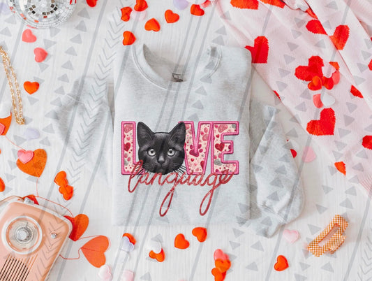 Love Language Black Cat Gildan Unisex Heavy Blend™ Crewneck Sweatshirt Ash