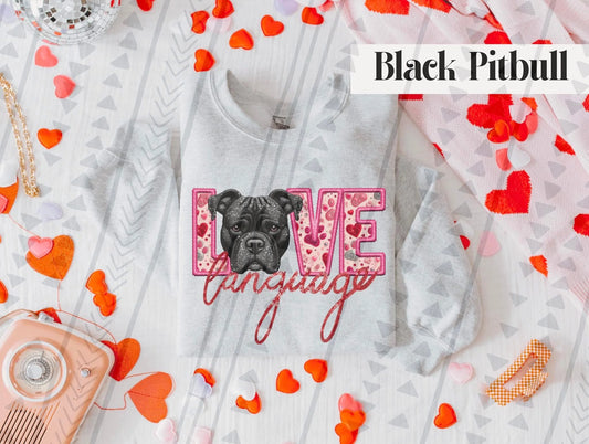 Love Language Black Pitbull Gildan Unisex Heavy Blend™ Crewneck Sweatshirt Ash