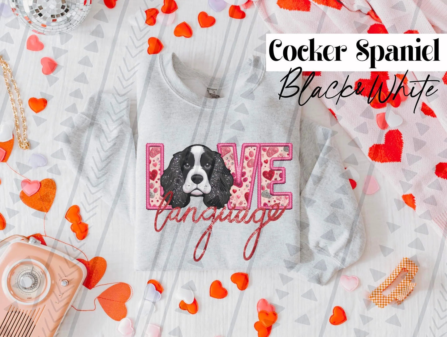 Love Language Black and White Cocker Spaniel Gildan Unisex Heavy Blend™ Crewneck Sweatshirt Ash