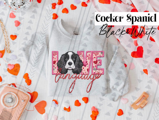 Love Language Black and White Cocker Spaniel Gildan Unisex Heavy Blend™ Crewneck Sweatshirt Ash