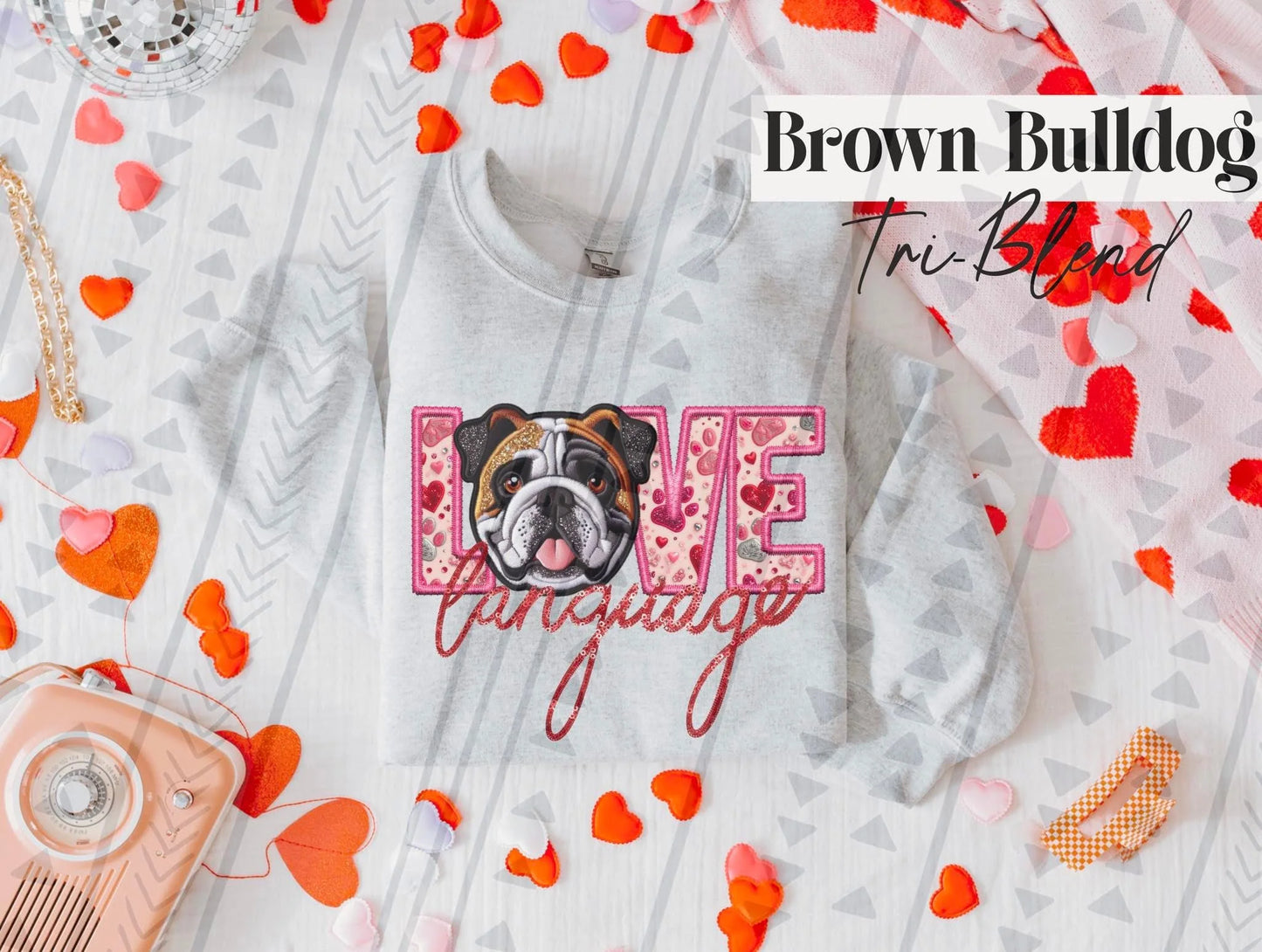 Love Language Brown Bulldog Gildan Unisex Heavy Blend™ Crewneck Sweatshirt Ash