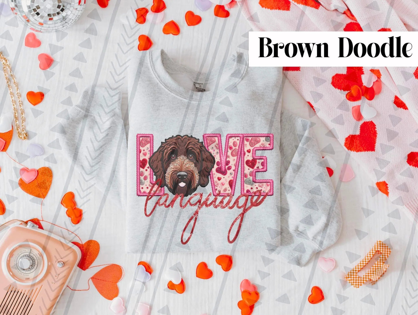 Love Language Brown Doodle Gildan Unisex Heavy Blend™ Crewneck Sweatshirt Ash