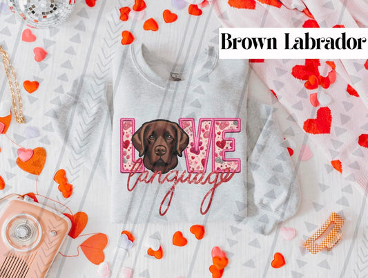 Love Language Brown Lab Gildan Unisex Heavy Blend™ Crewneck Sweatshirt Ash