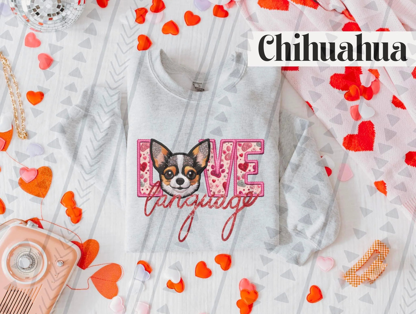 Love Language Chihuahua Gildan Unisex Heavy Blend™ Crewneck Sweatshirt Ash