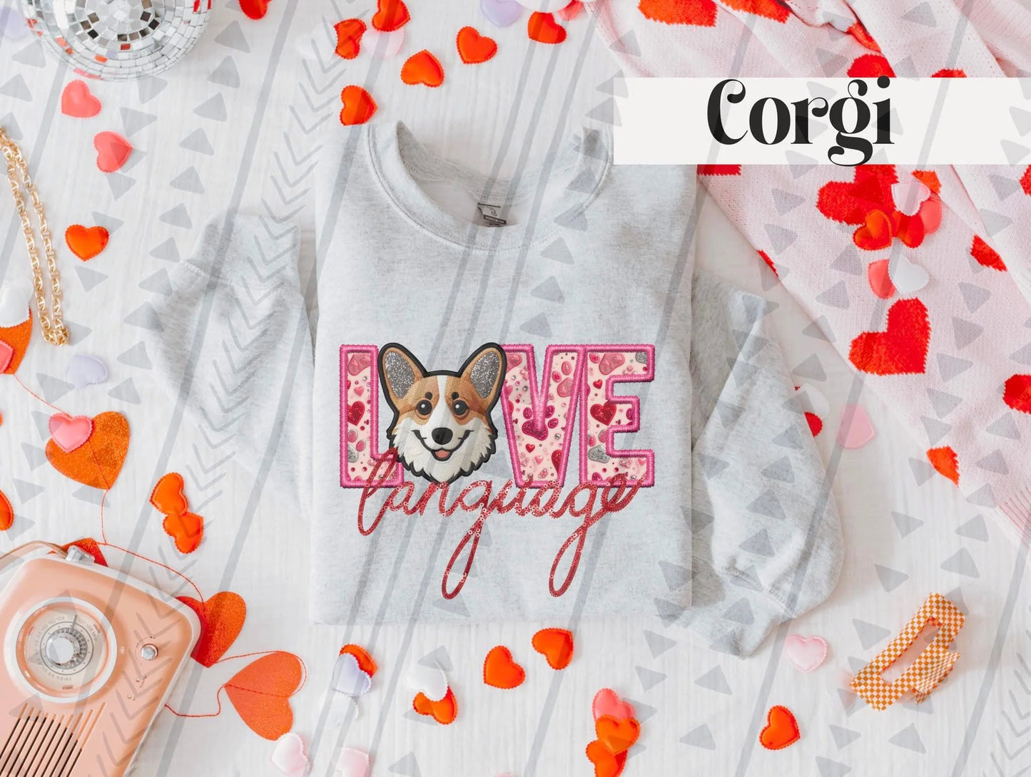 Love Language Corgi Gildan Unisex Heavy Blend™ Crewneck Sweatshirt Ash
