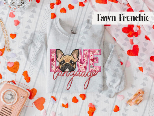 Love Language Fawn Frenchie Gildan Unisex Heavy Blend™ Crewneck Sweatshirt Ash