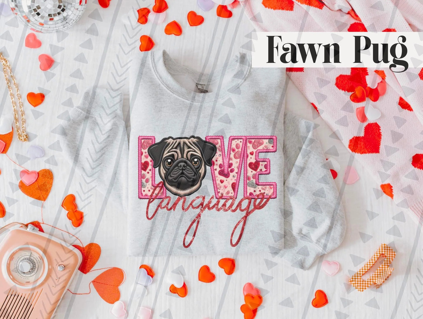 Love Language Fawn Pug Gildan Unisex Heavy Blend™ Crewneck Sweatshirt Ash
