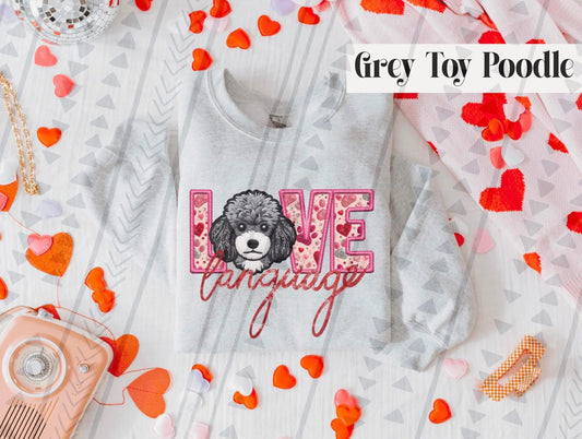 Love Language Grey Toy Poodle Gildan Unisex Heavy Blend™ Crewneck Sweatshirt Ash