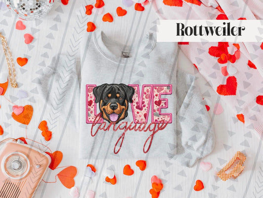 Love Language Rottie Gildan Unisex Heavy Blend™ Crewneck Sweatshirt Ash