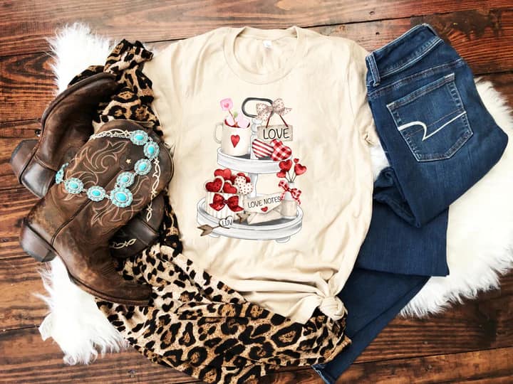 Love Tiered Tray Bella + Canvas Unisex Jersey T-Shirt Natural