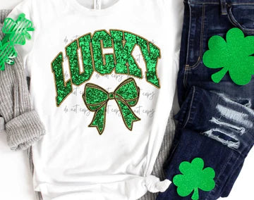 Lucky Glitter Bow Bella + Canvas Unisex Jersey White
