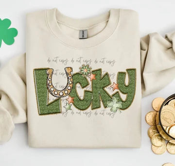 Lucky Glitter Horseshoe Gildan Unisex Heavy Blend™ Crewneck Sweatshirt Sand