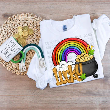 Lucky Gold With Rainbow Gildan Unisex Heavy Blend™ Crewneck Sweatshirt White