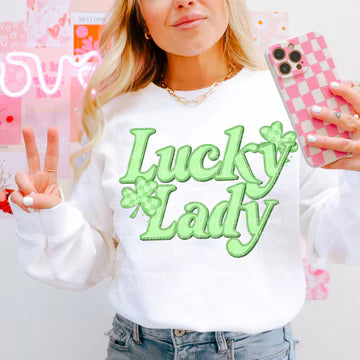 Lucky Lady Gildan Unisex Heavy Blend™ Crewneck Sweatshirt White