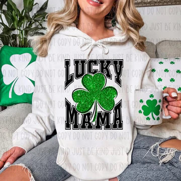 Lucky Mama Glitter Shamrock Gildan Adult Heavy Blend™ 50/50 Hooded Sweatshirt White
