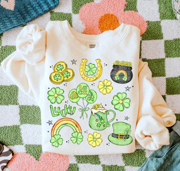 Lucky Shamrock Collage Comfort Colors Unisex Garment-Dyed Crewneck Sweatshirt Ivory