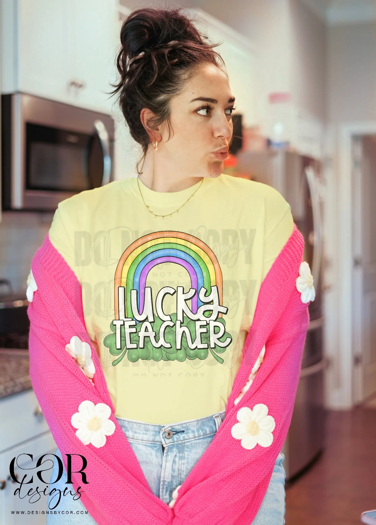 Lucky Teacher Rainbow Bella + Canvas Unisex Jersey Yellow