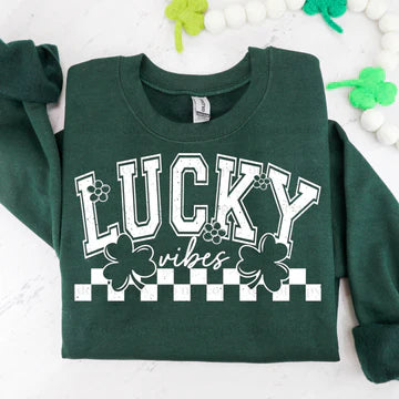 Lucky Vibes Checkered Gildan Unisex Heavy Blend™ Crewneck Sweatshirt Forest