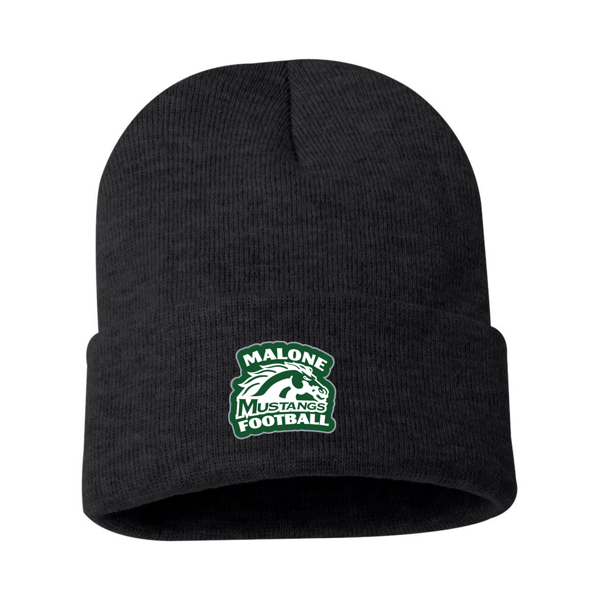 Embroidered Malone Mustang Patch 12" Solid Cuffed Beanie