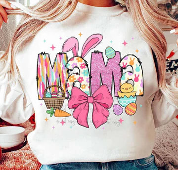Mama Easter Pink Bow Gildan Unisex Heavy Blend™ Crewneck Sweatshirt White