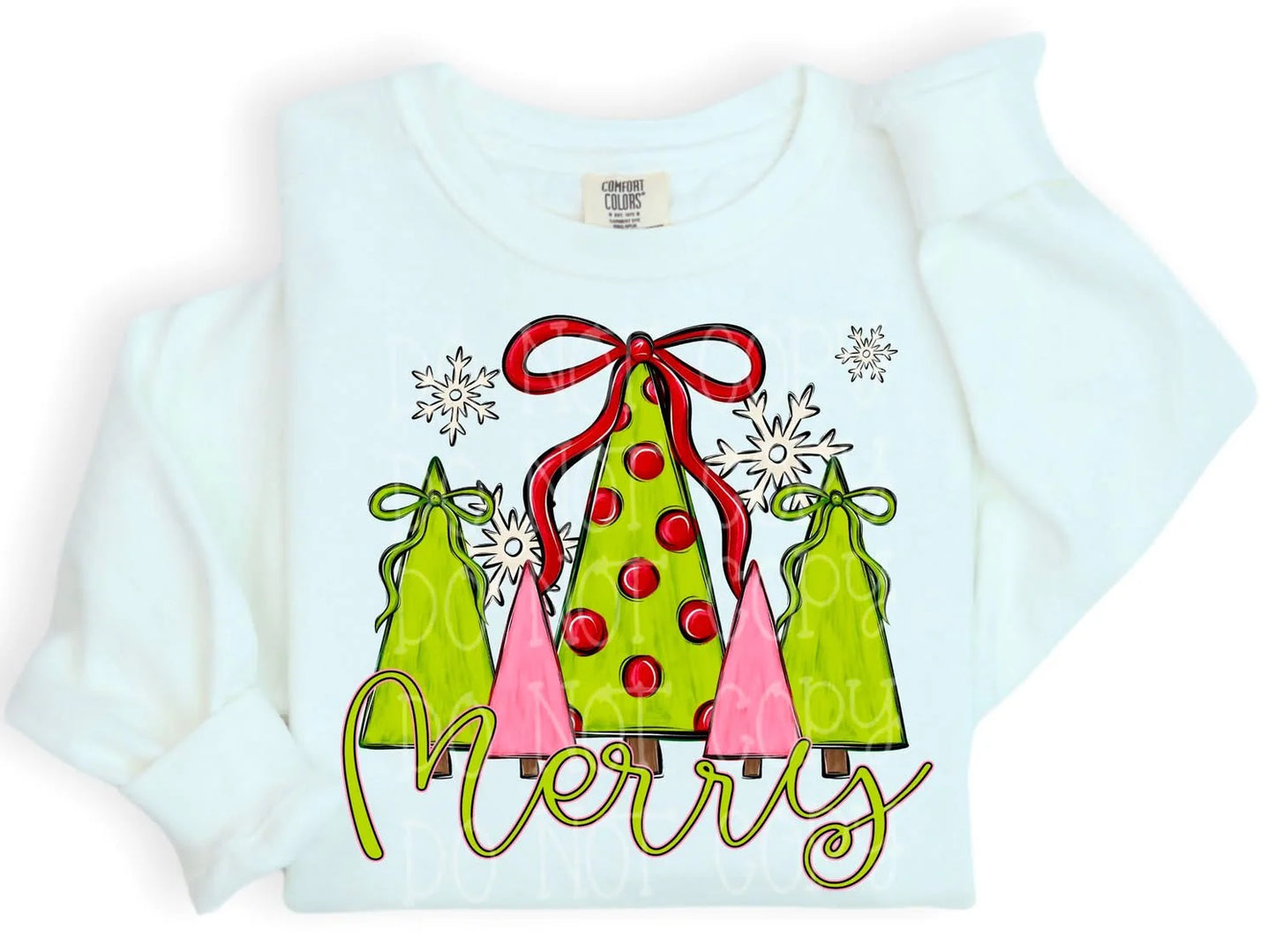 Merry Red Polka Dot Tree Comfort Colors Unisex Garment-Dyed Lightweight Fleece Crewneck Sweatshirt White
