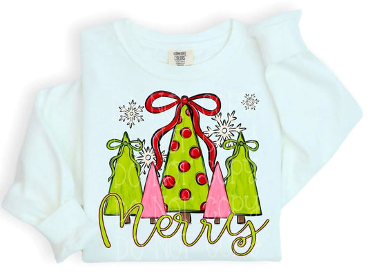 Merry Red Polka Dot Tree Comfort Colors Unisex Garment-Dyed Lightweight Fleece Crewneck Sweatshirt White