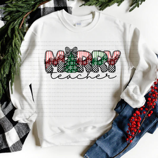 Merry Teacher Gildan Unisex Heavy Blend™ Crewneck Sweatshirt White