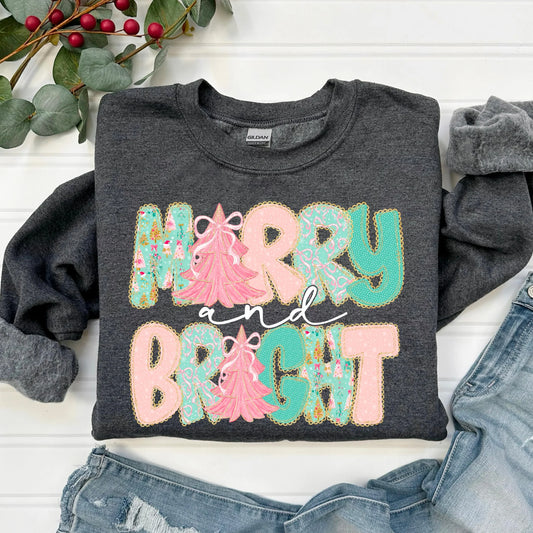 Merry & Bright Pink Lace Gildan Heavy Blend™ 50/50 Fleece Crew Dark Heather
