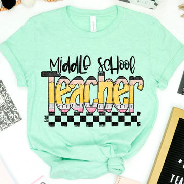 Middle School Teacher Pencil Bella + Canvas Unisex Jersey T-Shirt Mint