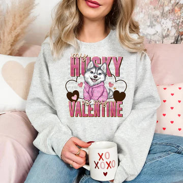 My Husky Is My Valentine Gildan Unisex Heavy Blend™ Crewneck Sweatshirt Ash