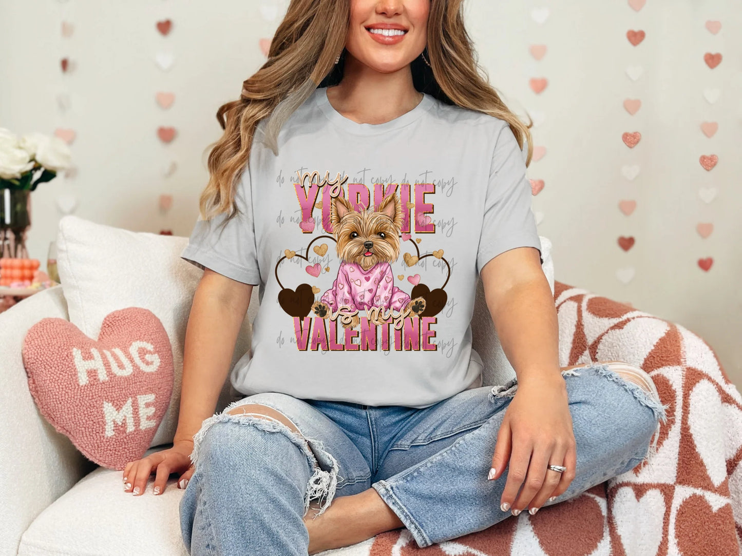My Yorkie Is My Valentine Gildan Softstyle® T-Shirt Ice Grey