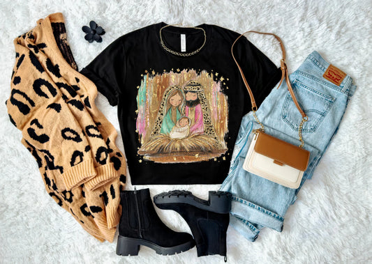 Nativity Leopard Bella + Canvas Unisex Jersey Black