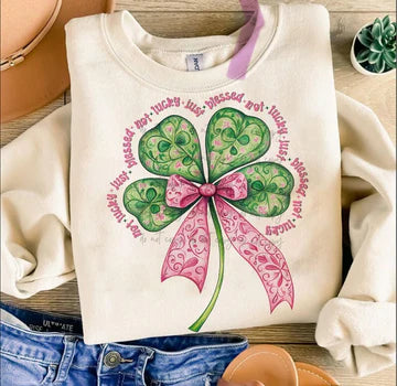 Not Lucky Just Blessed Shamrock Pink Gildan Unisex Heavy Blend™ Crewneck Sweatshirt Sand