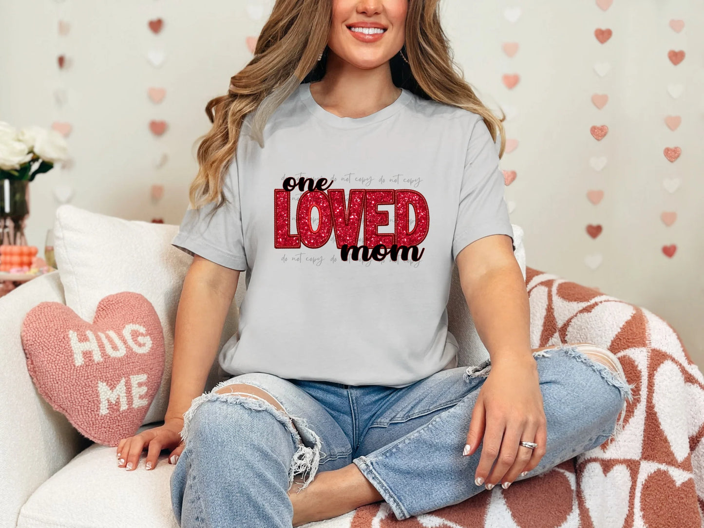 One Loved Mom Faux Embroidery Sequin Gildan Softstyle® T-Shirt Ice Grey