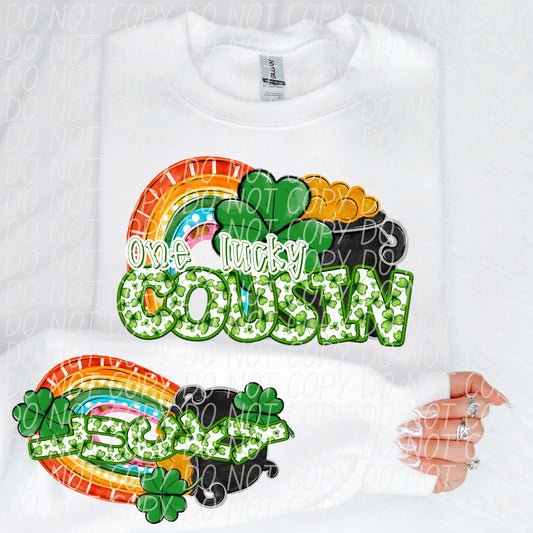 One Lucky Cousin With Sleeve Gildan Unisex Heavy Blend™ Crewneck Sweatshirt White