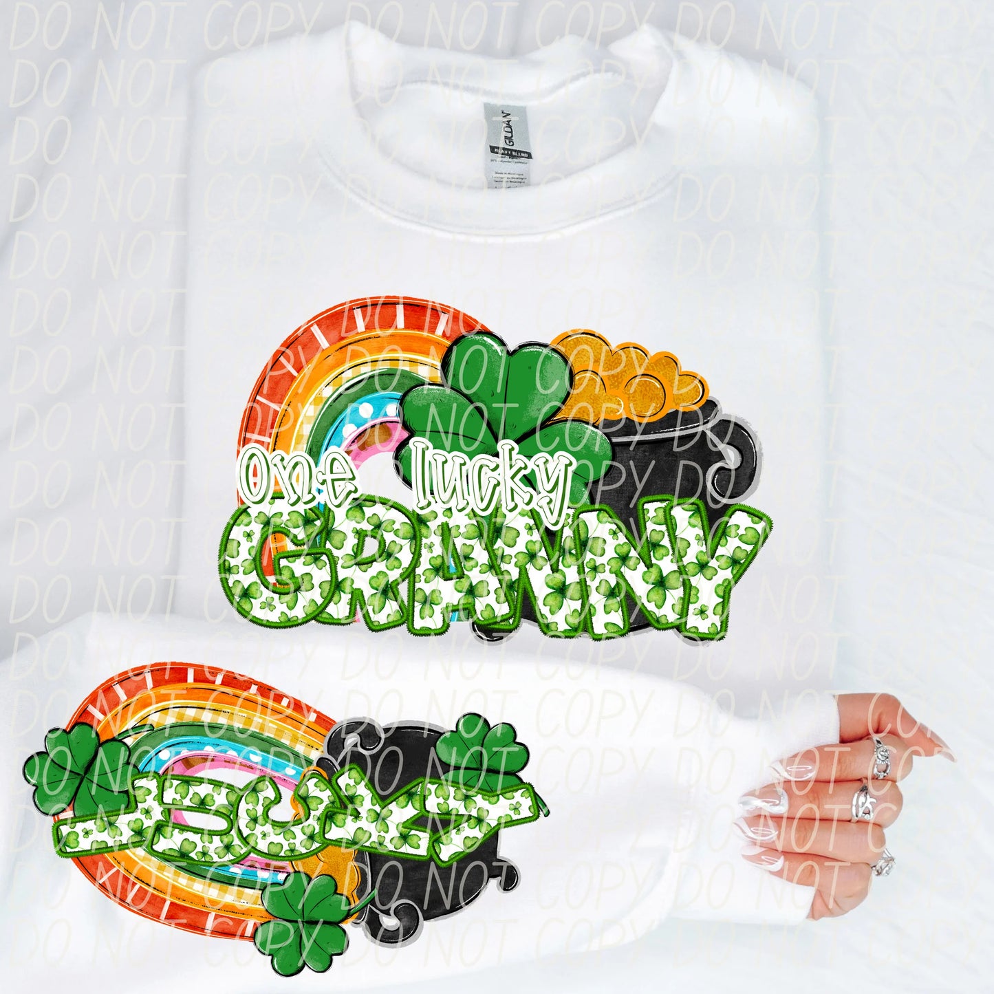 One Lucky Granny With Sleeve Gildan Unisex Heavy Blend™ Crewneck Sweatshirt White