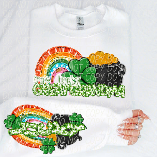 One Lucky Great Grandma With Sleeve Gildan Unisex Heavy Blend™ Crewneck Sweatshirt White