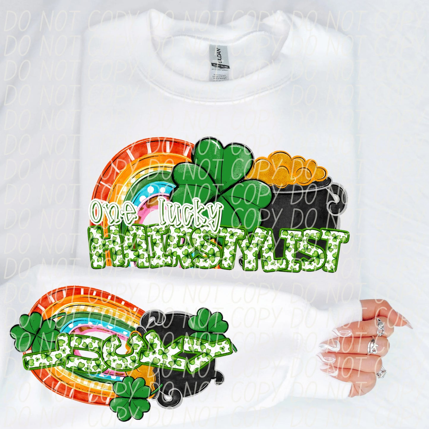 One Lucky Hair Stylist With Sleeve Gildan Unisex Heavy Blend™ Crewneck Sweatshirt White