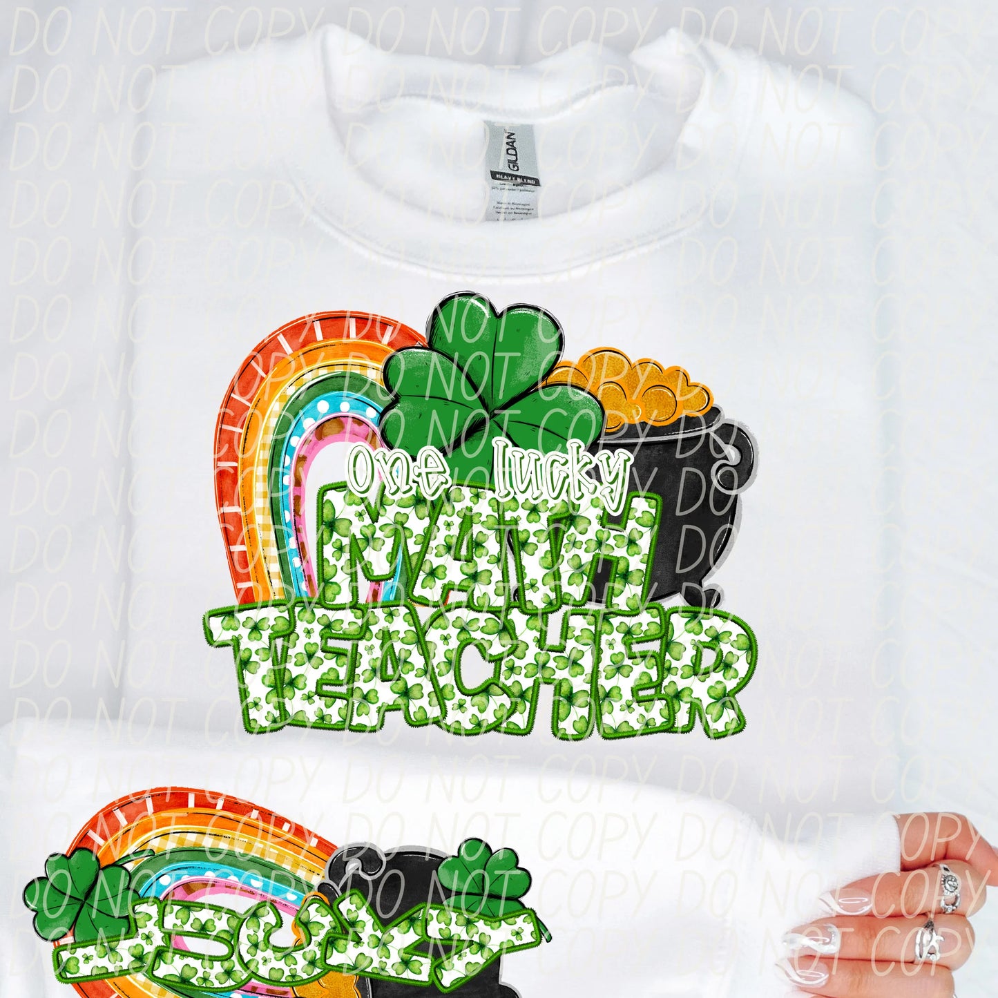 One Lucky Math Teacher With Sleeve Gildan Unisex Heavy Blend™ Crewneck Sweatshirt White