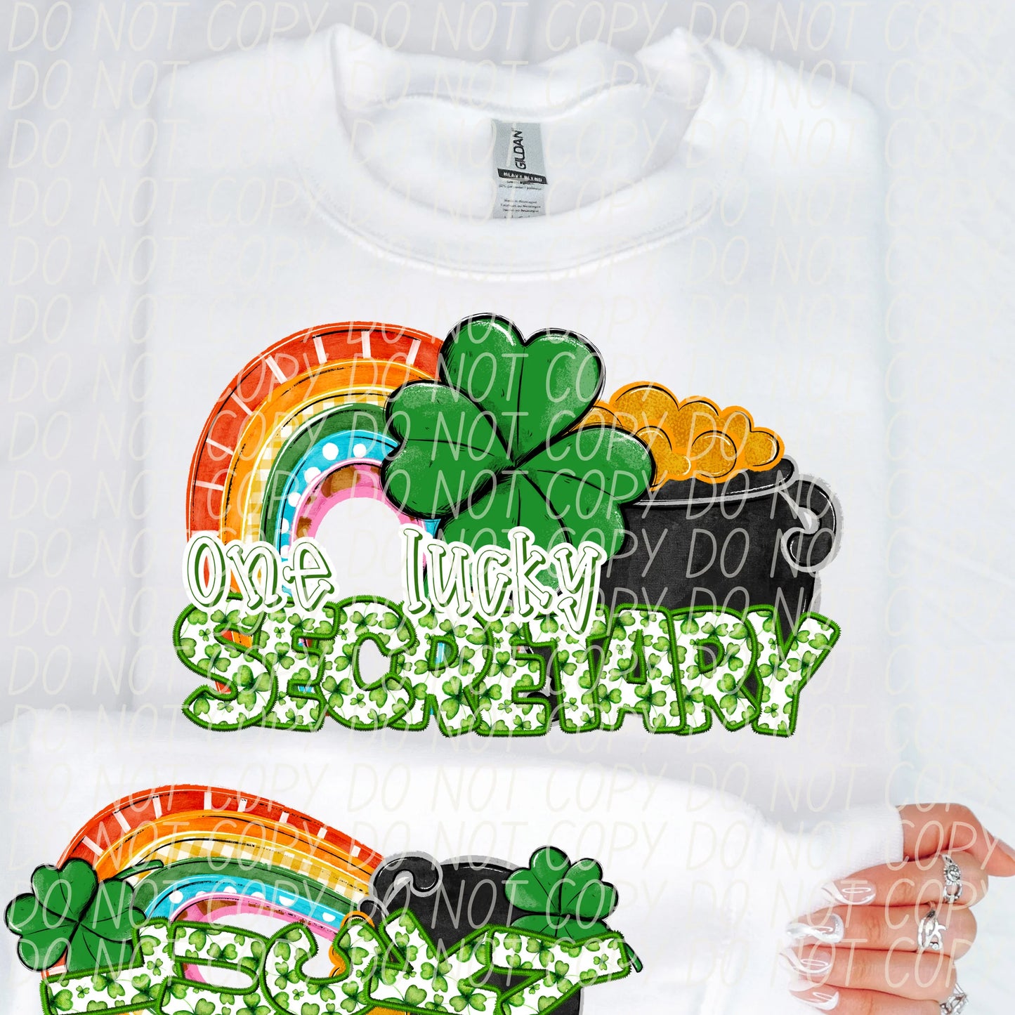 One Lucky Secretary With Sleeve Gildan Unisex Heavy Blend™ Crewneck Sweatshirt White
