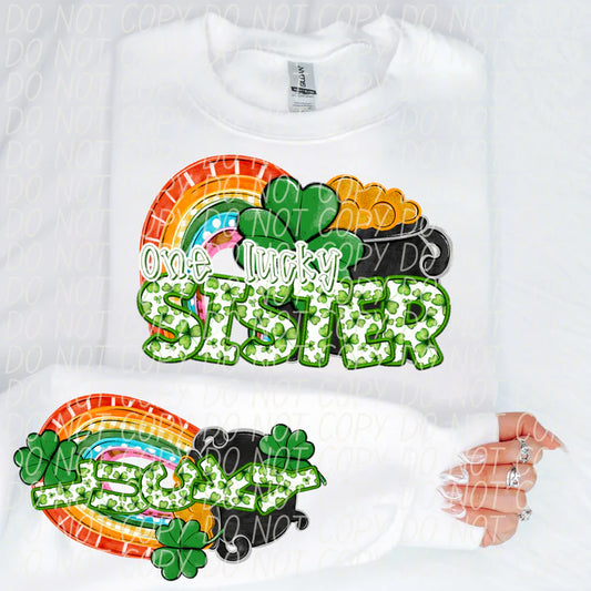 One Lucky Sister With Sleeve Gildan Unisex Heavy Blend™ Crewneck Sweatshirt White