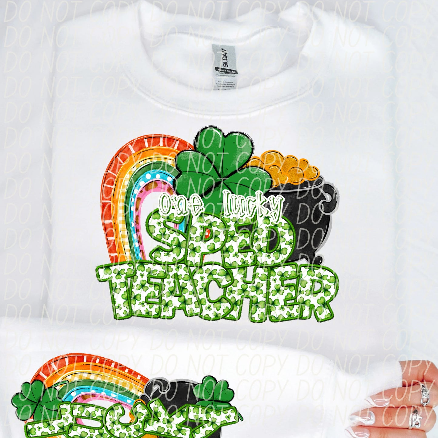 One Lucky Sped Teacher With Sleeve Gildan Unisex Heavy Blend™ Crewneck Sweatshirt White