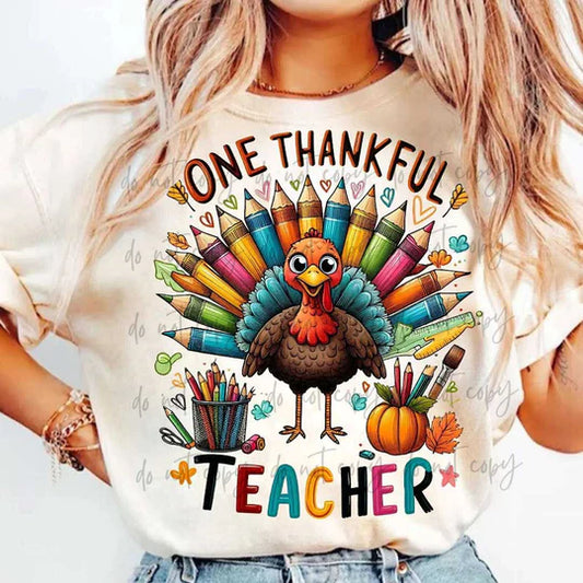 One Thankful Teacher Comfort Colors Adult Heavyweight T-Shirt Ivory