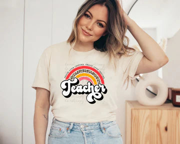 Teacher Rainbow Bella + Canvas Unisex Jersey T-Shirt Natural